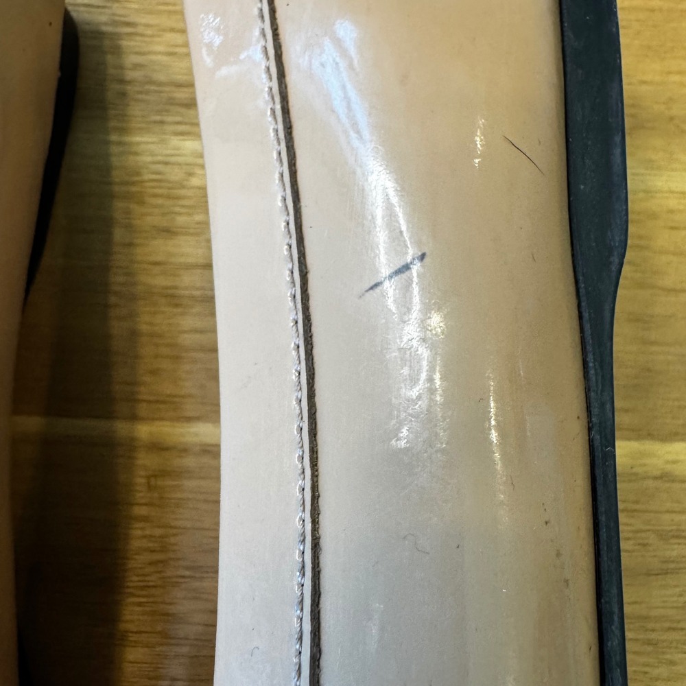 Tods Women 8.5 EU 39 Tan Beige Patent Leather Penny Flat Loafers Italy Classic - Picture 5 of 16